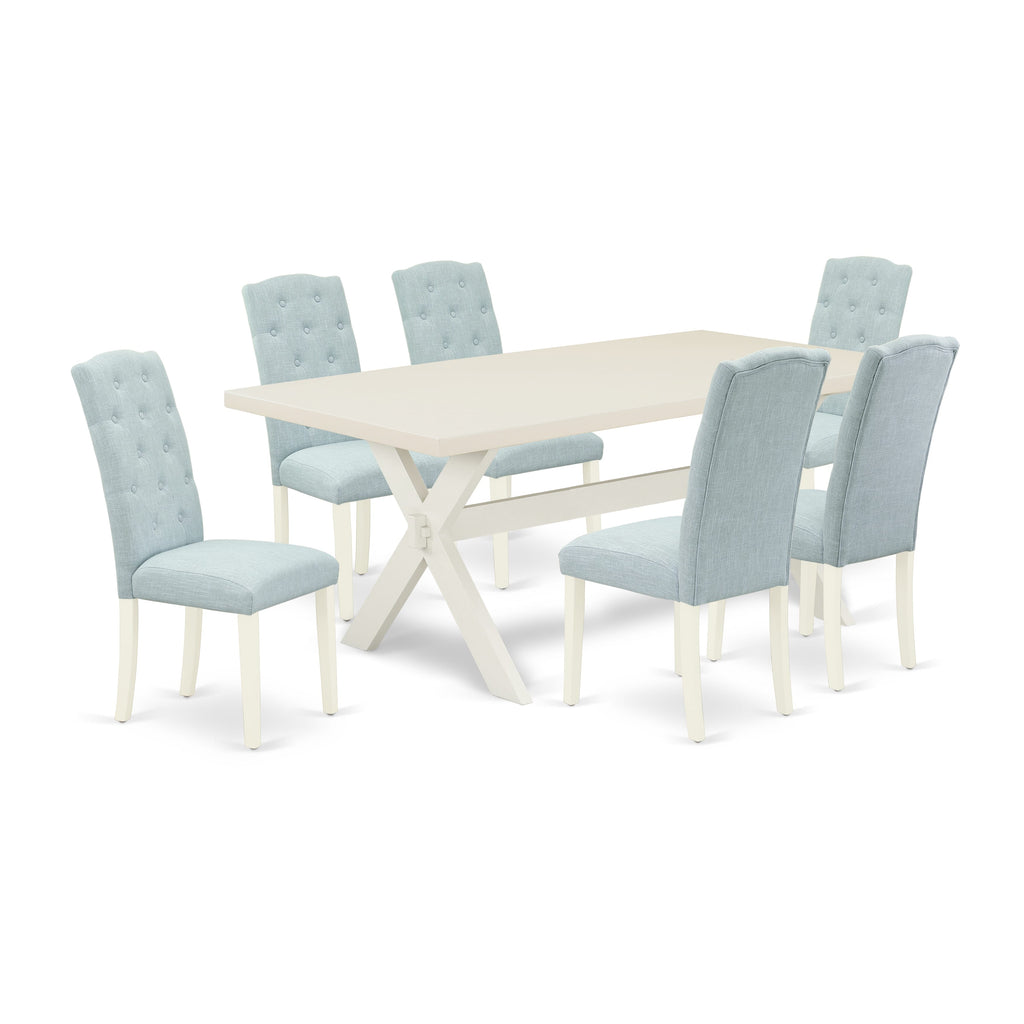 X07C260F Dining Ensemble 7-Piece Set with Elegant Parson Chairs and X-Leg Table, Multi-Color, 40x72