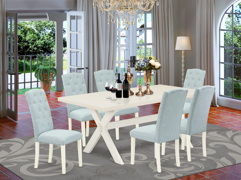 X07C260F Dining Ensemble 7-Piece Set with Elegant Parson Chairs and X-Leg Table, Multi-Color, 40x72