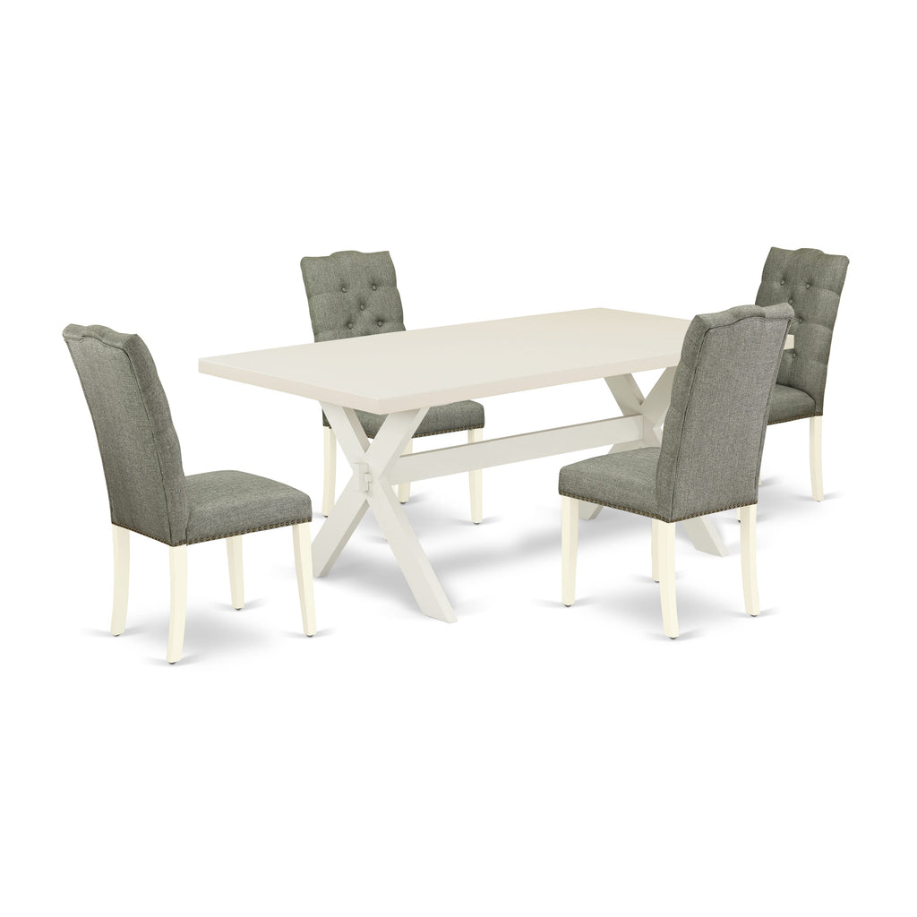 X027E5AW1-H 5 Piece Dining Furniture Set With Modern Rectangle Table and 4 Comfortable Gray Linen Chairs