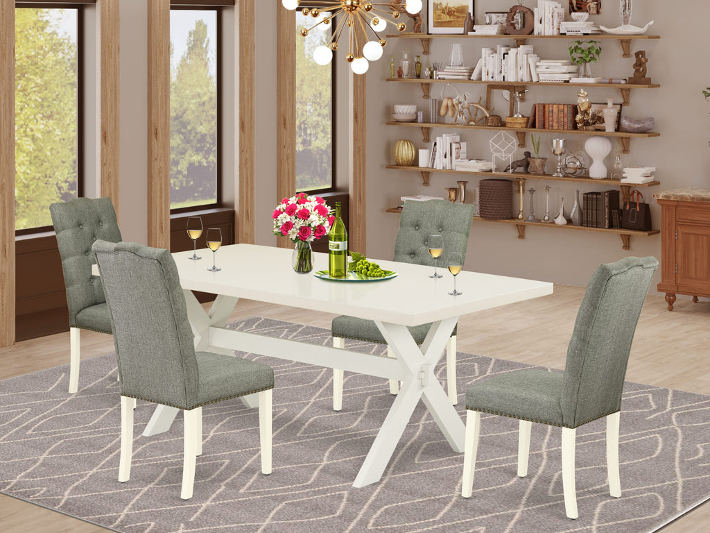 X027E5AW1-H 5 Piece Dining Furniture Set With Modern Rectangle Table and 4 Comfortable Gray Linen Chairs
