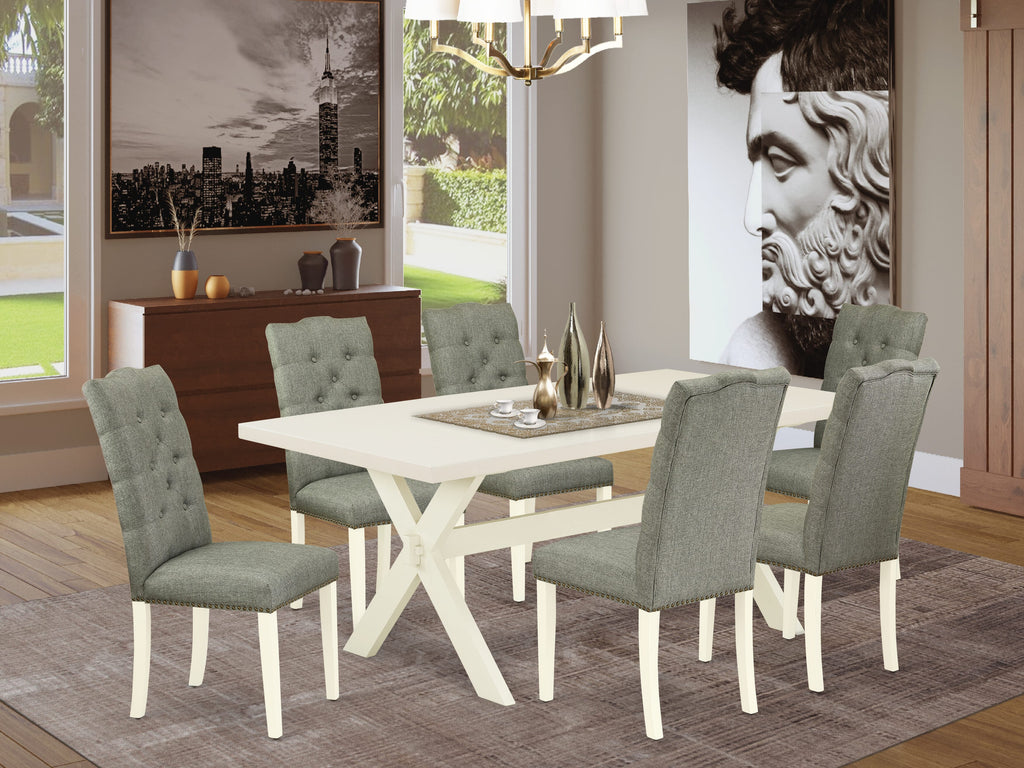 X027EAT03-J Dining Ensemble Contemporary Table & Chairs Set with Grey Fabric in Multi-tone 72