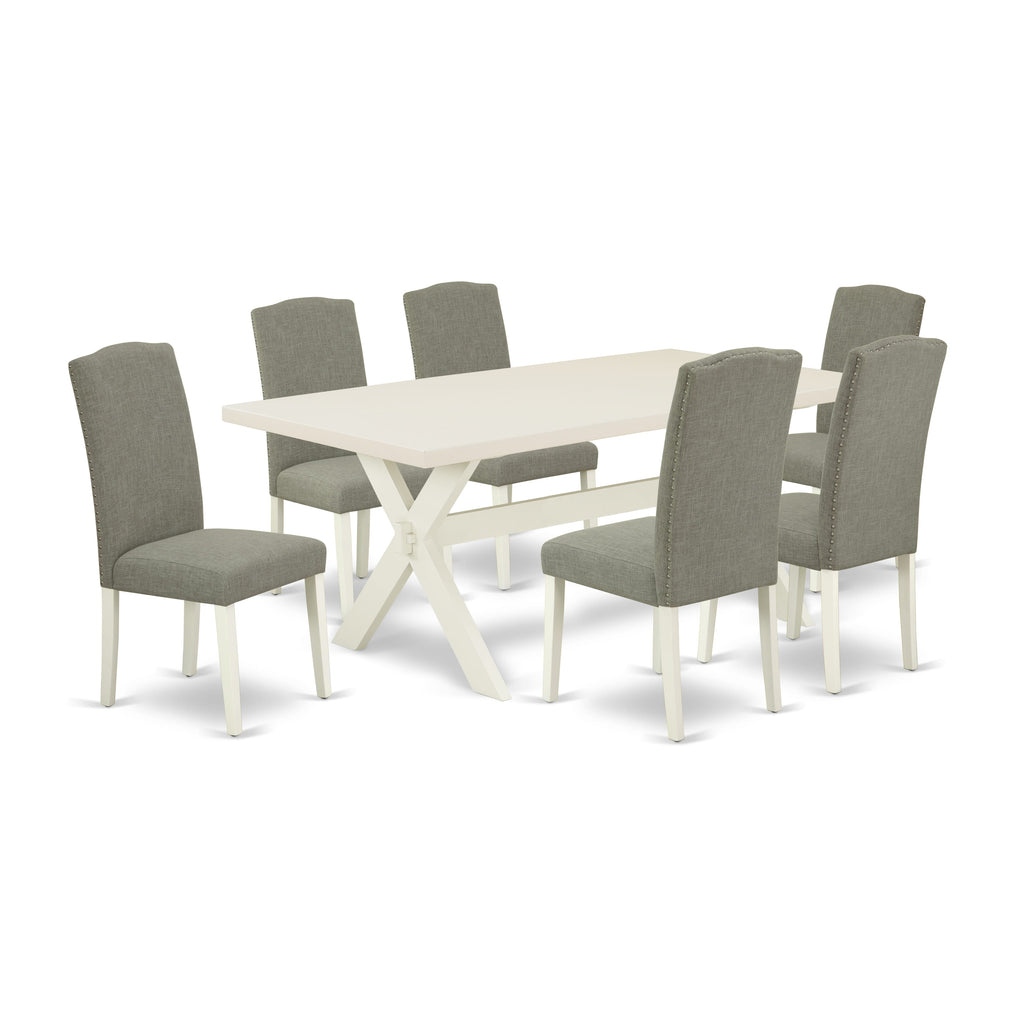 X027EVAXM-G Luxurious 7-Piece Dining Suite with X-Legged Table & Elegant Parsons Chairs, Multi-Hue
