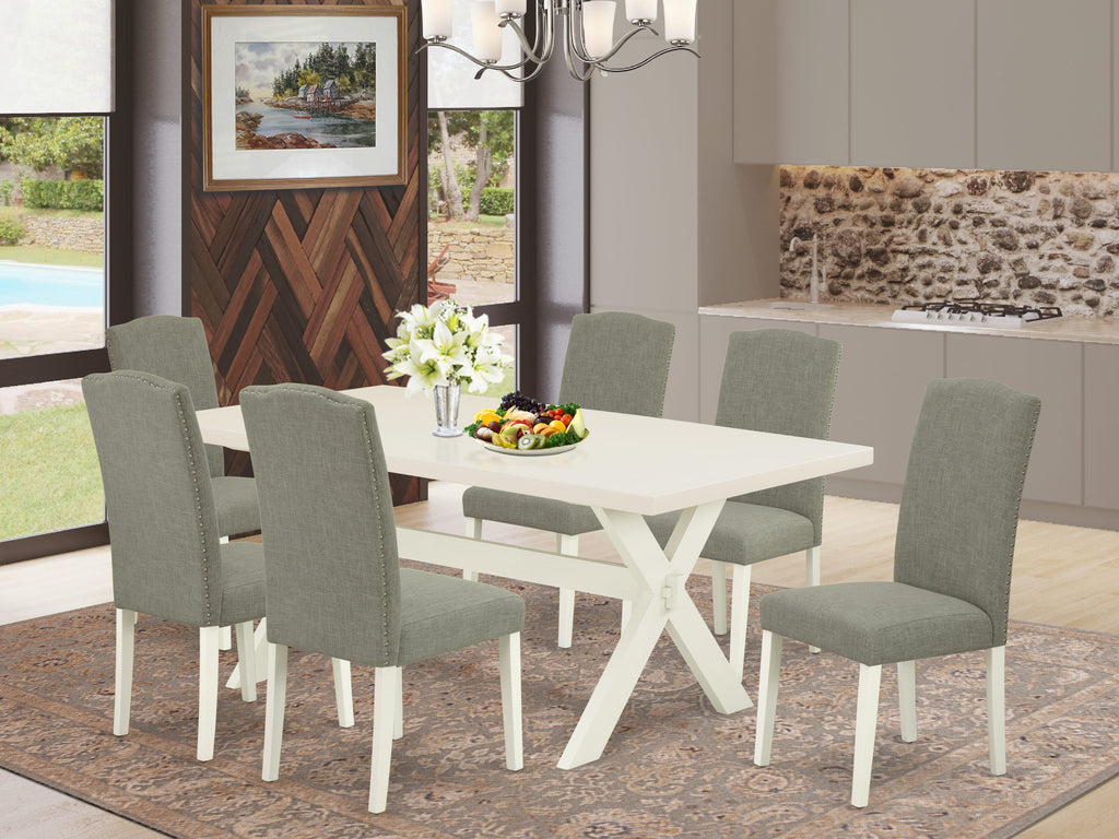 X027EVAXM-G Luxurious 7-Piece Dining Suite with X-Legged Table & Elegant Parsons Chairs, Multi-Hue