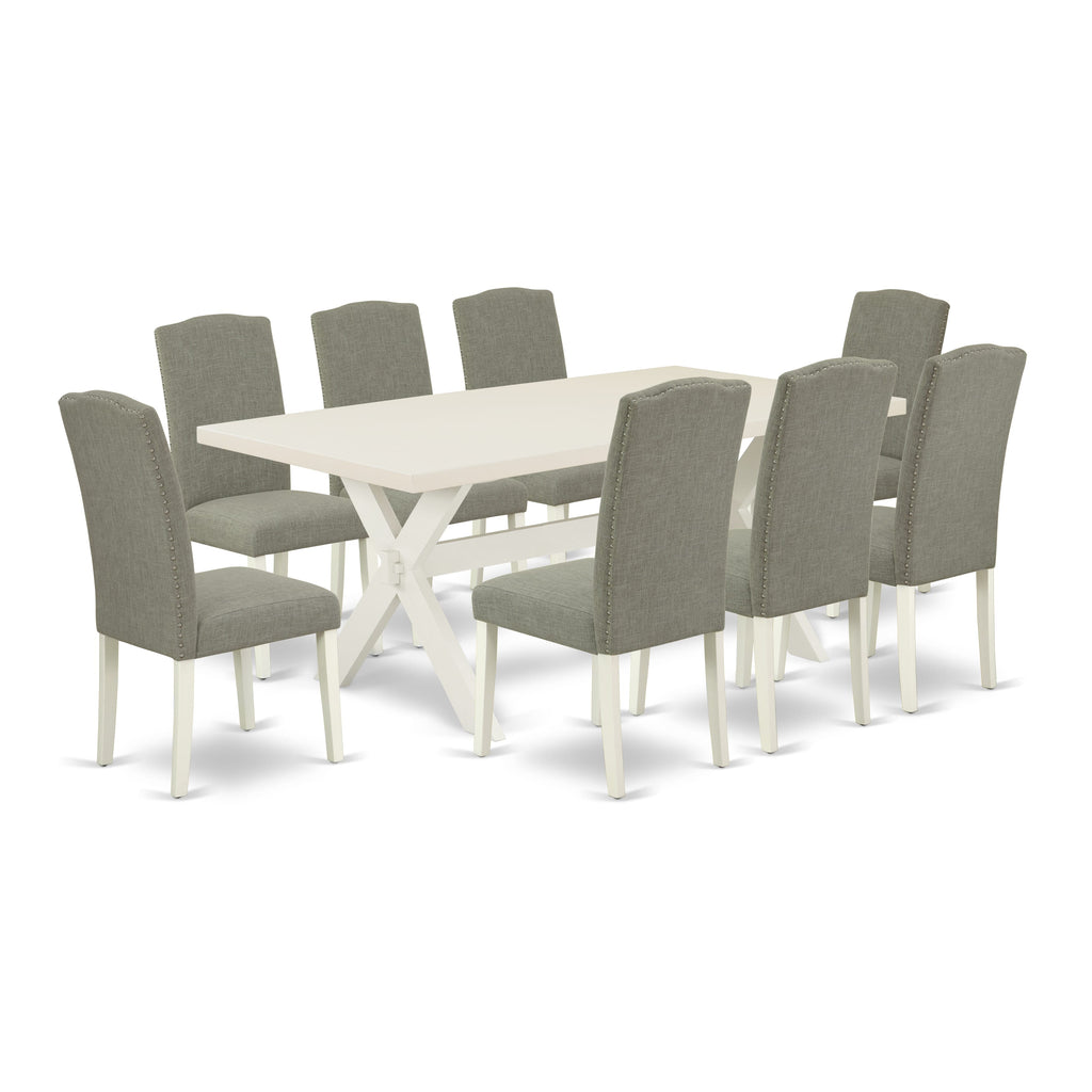 X027E0RYM-D Dining Ensemble 9 Piece Set with Rectangular Table & 8 Upholstered Chairs - Multi-Color Elegance