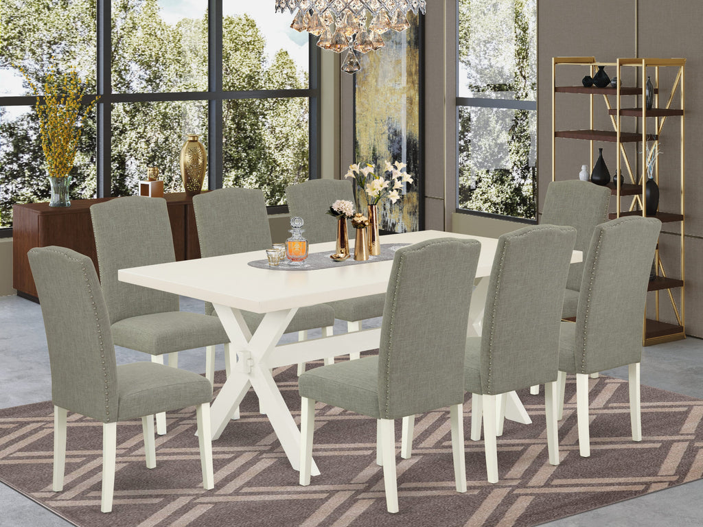 X027E0RYM-D Dining Ensemble 9 Piece Set with Rectangular Table & 8 Upholstered Chairs - Multi-Color Elegance
