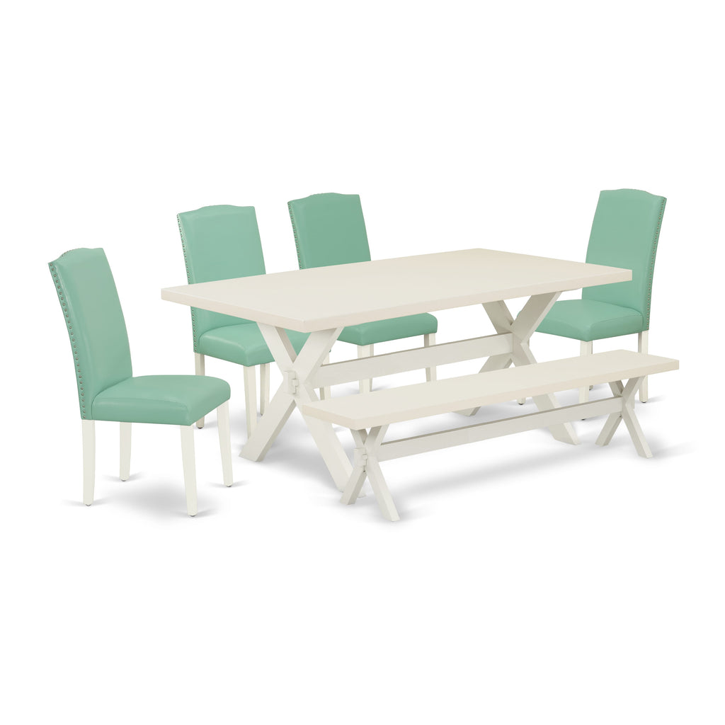 X027ESN0Z-F 6 Piece Dining Ensemble Featuring Rectangular Table, Faux Leather Chairs, and Bench for Home