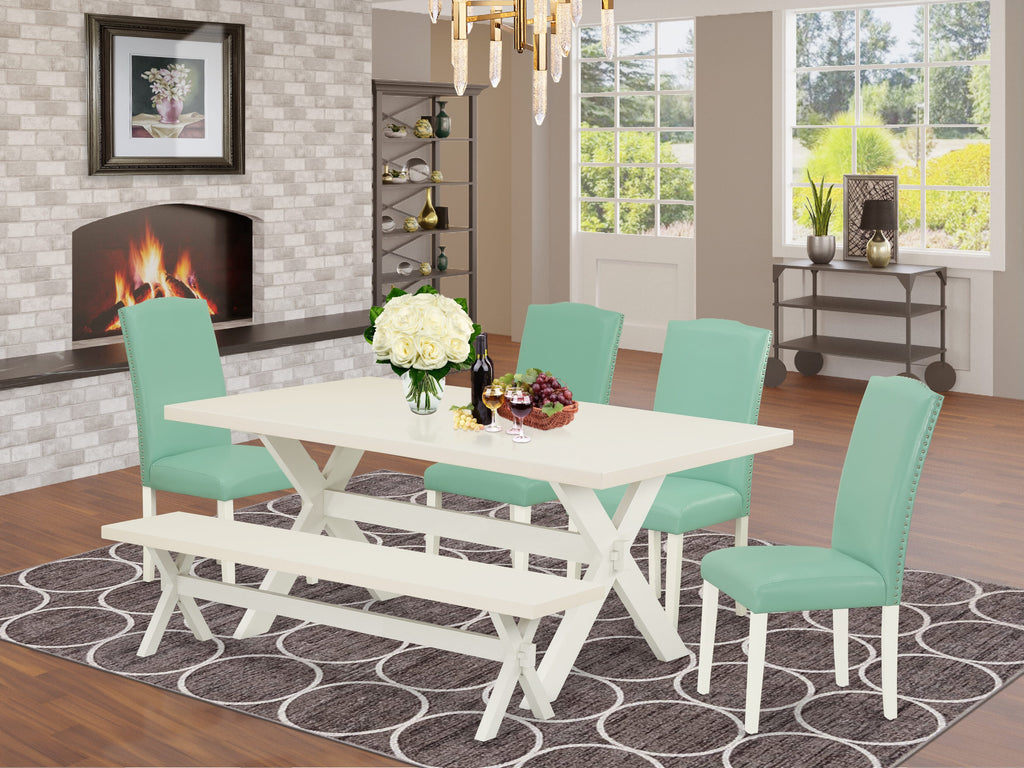 X027ESN0Z-F 6 Piece Dining Ensemble Featuring Rectangular Table, Faux Leather Chairs, and Bench for Home