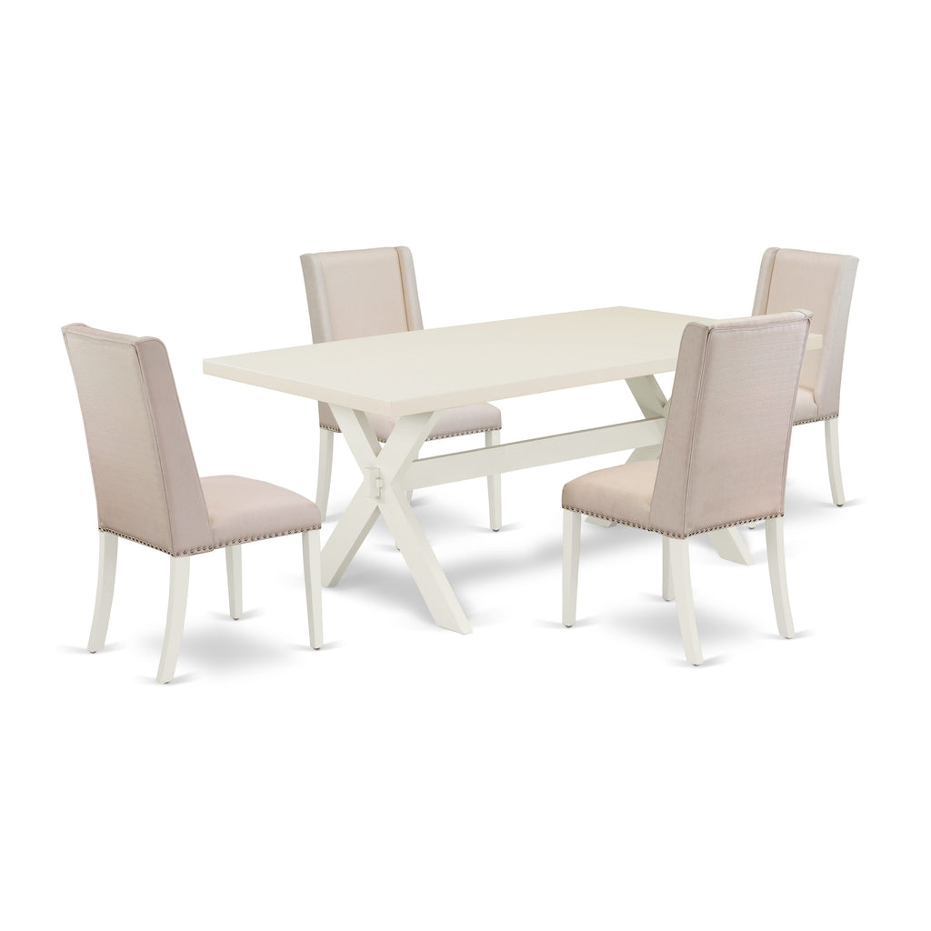 X027FJ8V3-K 5-Piece Dining Ensemble with Rectangular Table & Cream Upholstered Seating, Multi-Tone 40x72