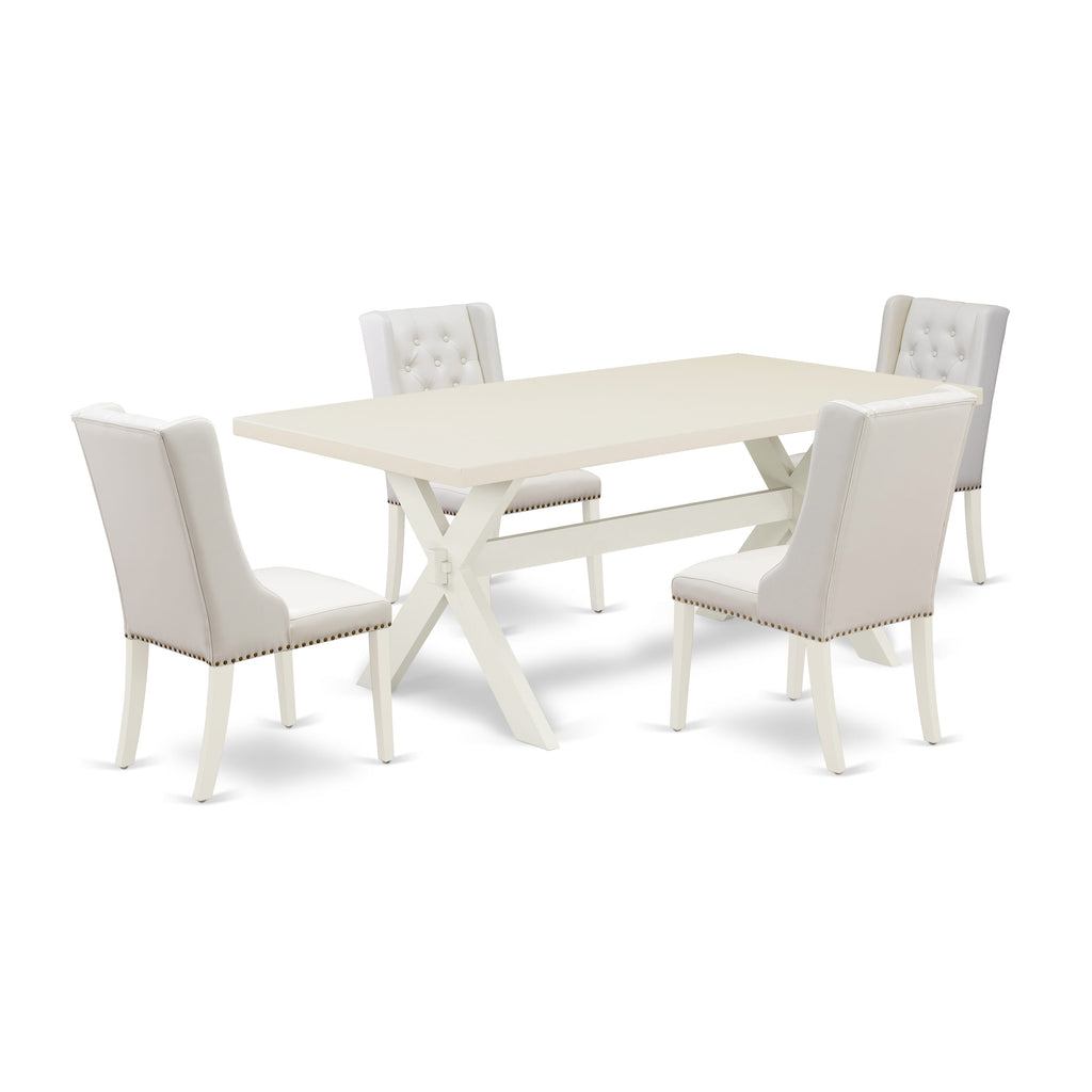 X027F9E1C-S 5-Piece Dining Table Set with Rectangle Top and X-Styled Supports + 4 Grey Faux Leather Chairs, 40x72