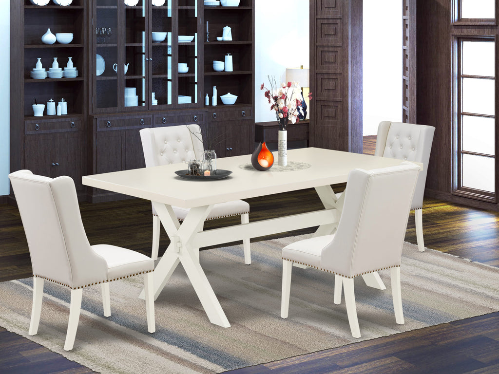 X027F9E1C-S 5-Piece Dining Table Set with Rectangle Top and X-Styled Supports + 4 Grey Faux Leather Chairs, 40x72