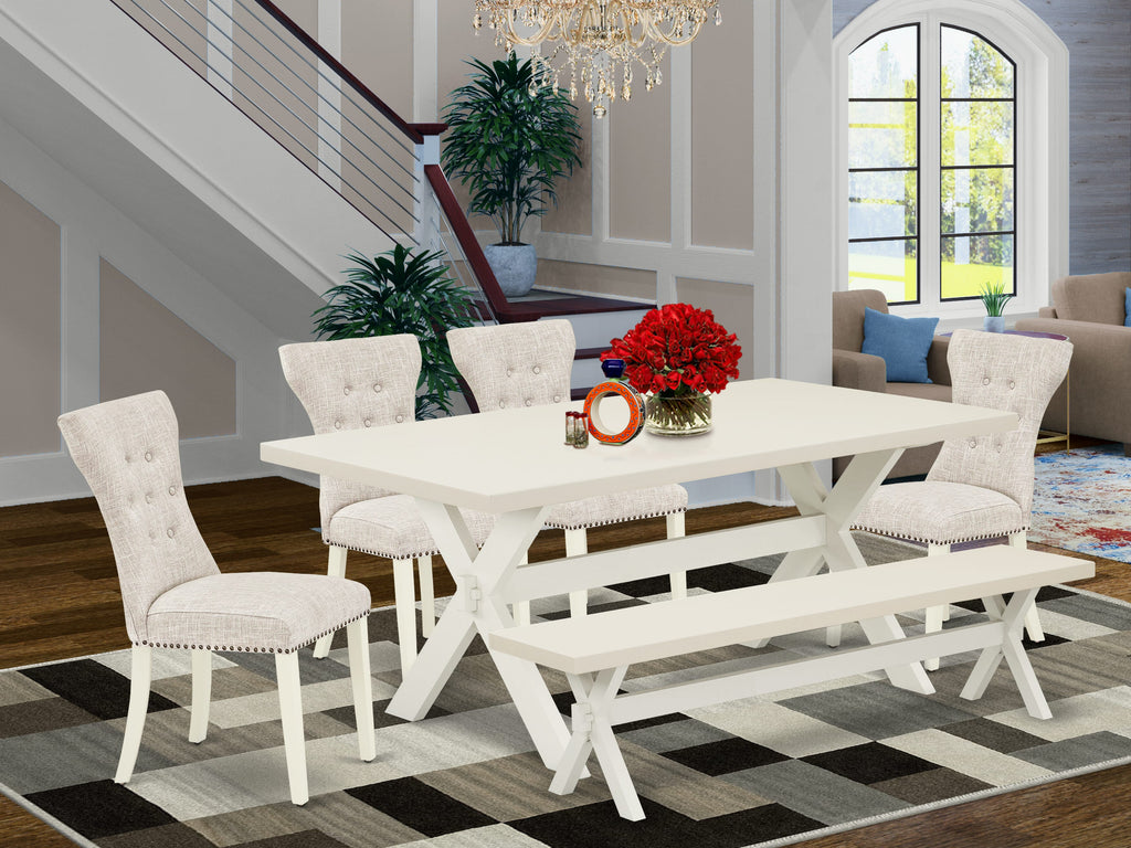 X027G8ED8-2 6-Pc Dining Table Ensemble with Rectangular X-Leg Table, Parson Chairs & Bench, Multi-Color