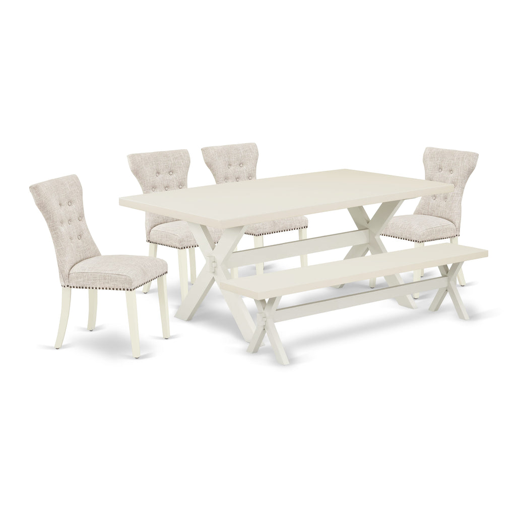 X027G8ED8-2 6-Pc Dining Table Ensemble with Rectangular X-Leg Table, Parson Chairs & Bench, Multi-Color