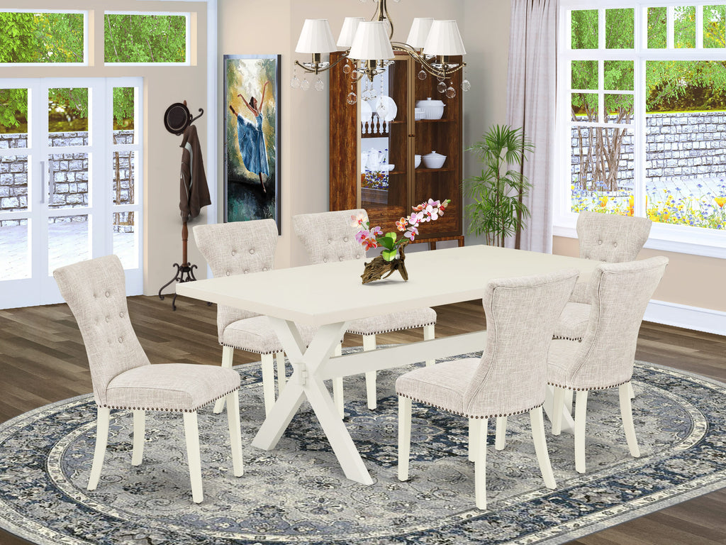 X027G00RD-8 Elegant 7-Piece Dining Ensemble with Rectangular Table & Plush Parson Chairs in Multi-Hues