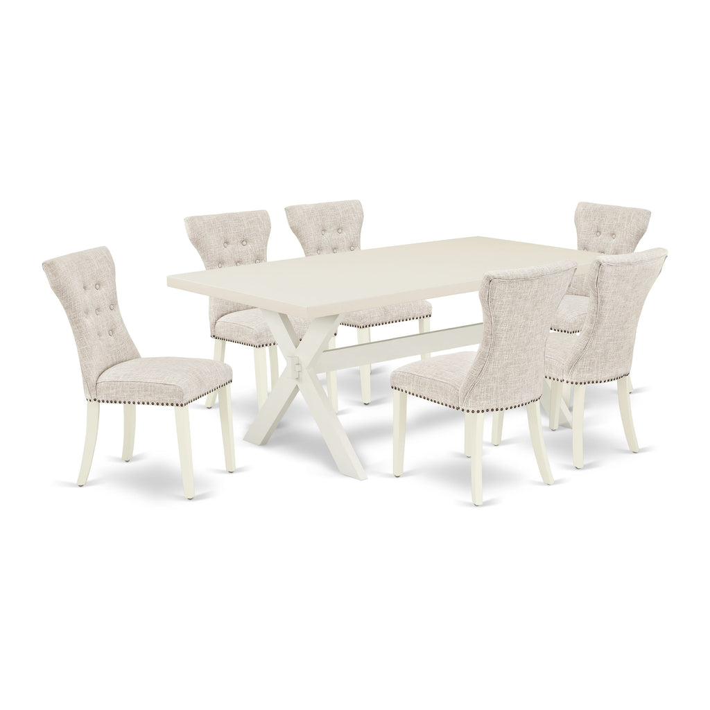 X027G00RD-8 Elegant 7-Piece Dining Ensemble with Rectangular Table & Plush Parson Chairs in Multi-Hues