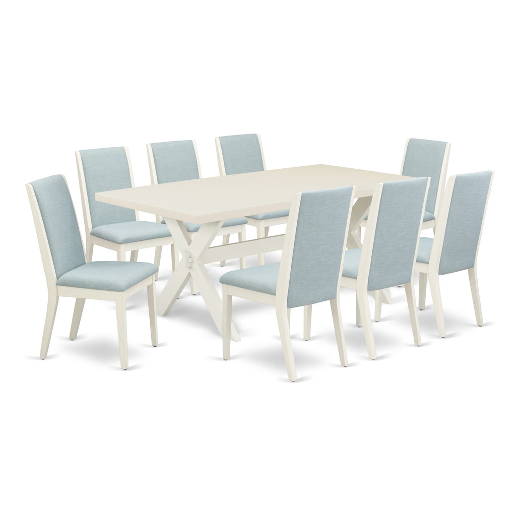 Elegant Dining Collection X027L9A78-4 9 Piece Set with Rectangular Table and 8 Blue Parson Chairs