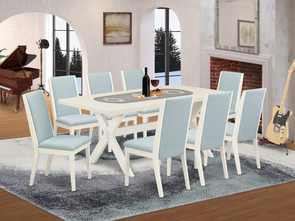 Elegant Dining Collection X027L9A78-4 9 Piece Set with Rectangular Table and 8 Blue Parson Chairs