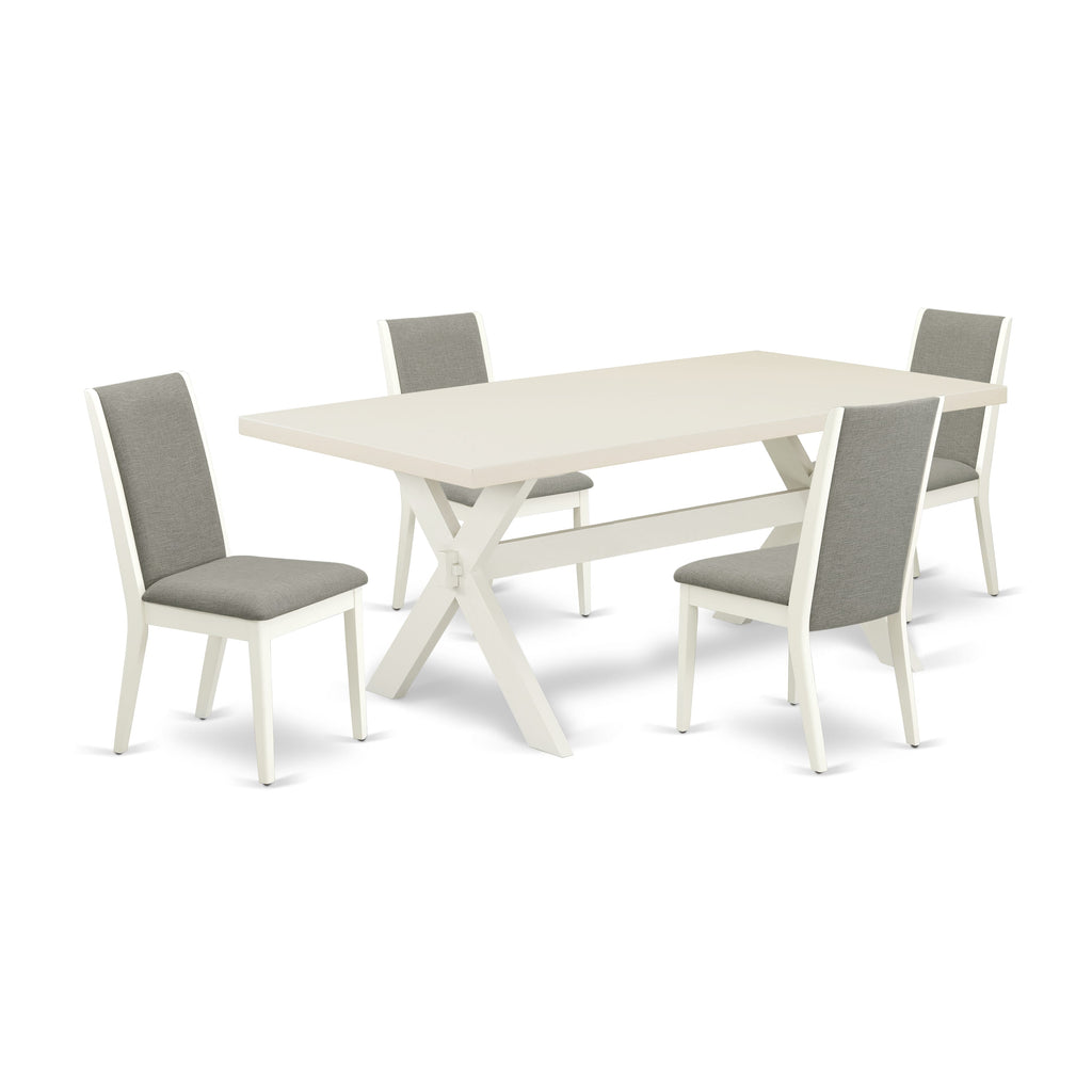 X027LMDYB-8 Stylish 5-Piece Dining Set Rectangular Table with X-Leg Design and 4 Shitake Linen Fabric Chairs