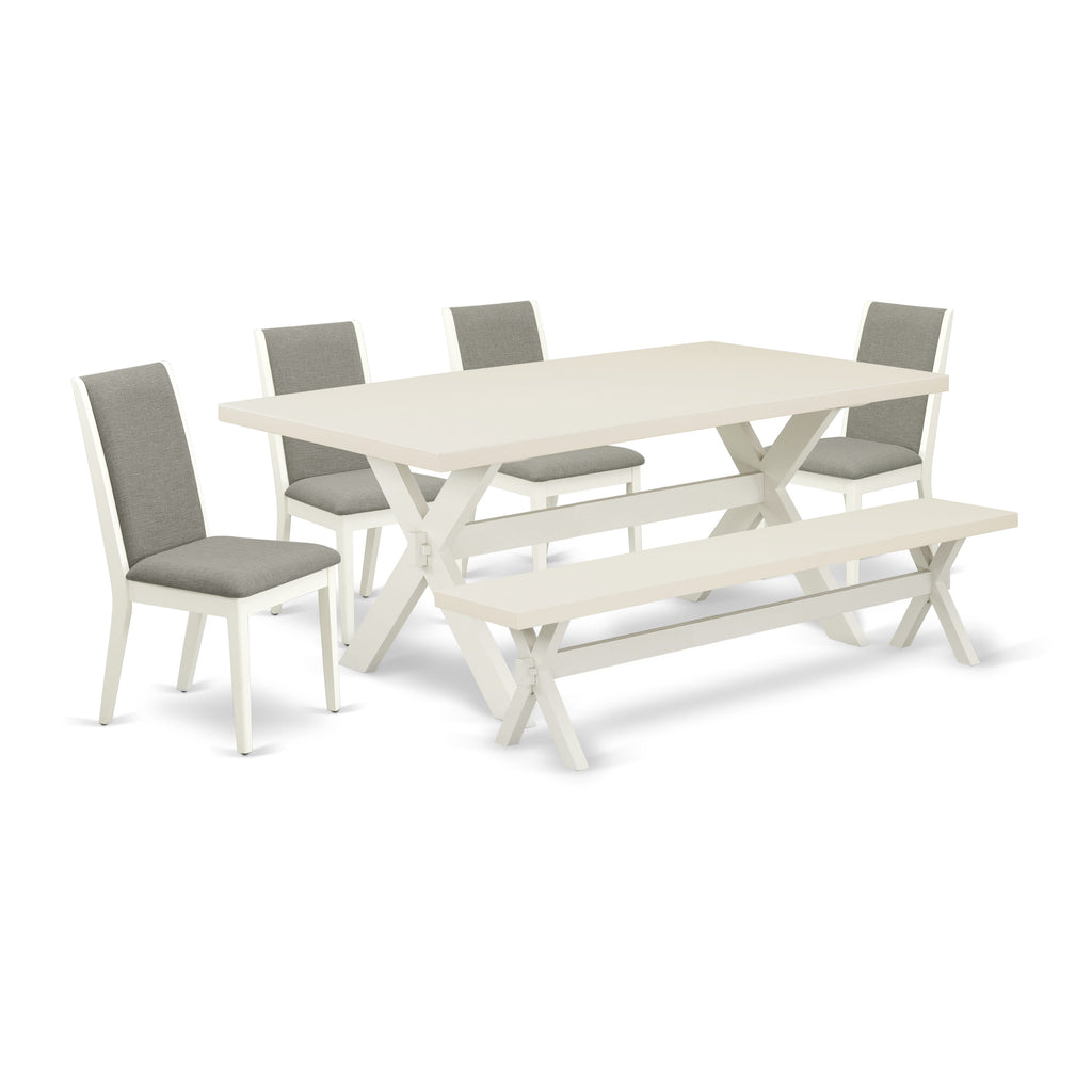 Sleek X027LISYZ-V Dining Suite with Rectangle Table & 6 Seats, Includes Chic Shitake Upholstery & X-Legs