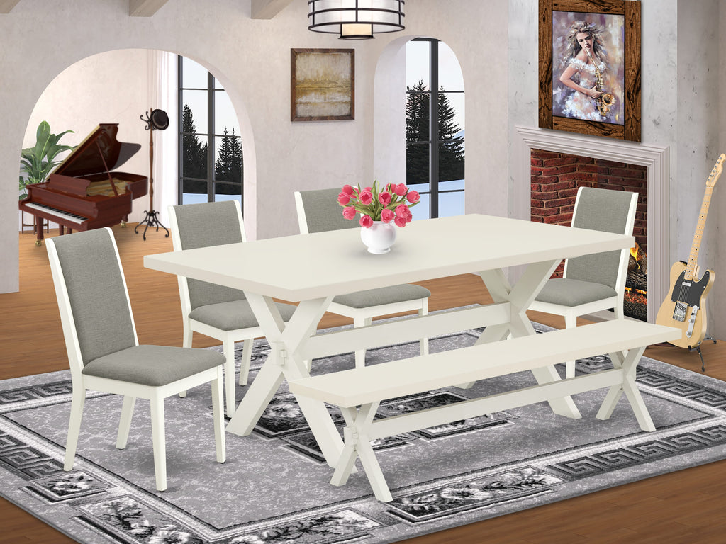 Sleek X027LISYZ-V Dining Suite with Rectangle Table & 6 Seats, Includes Chic Shitake Upholstery & X-Legs