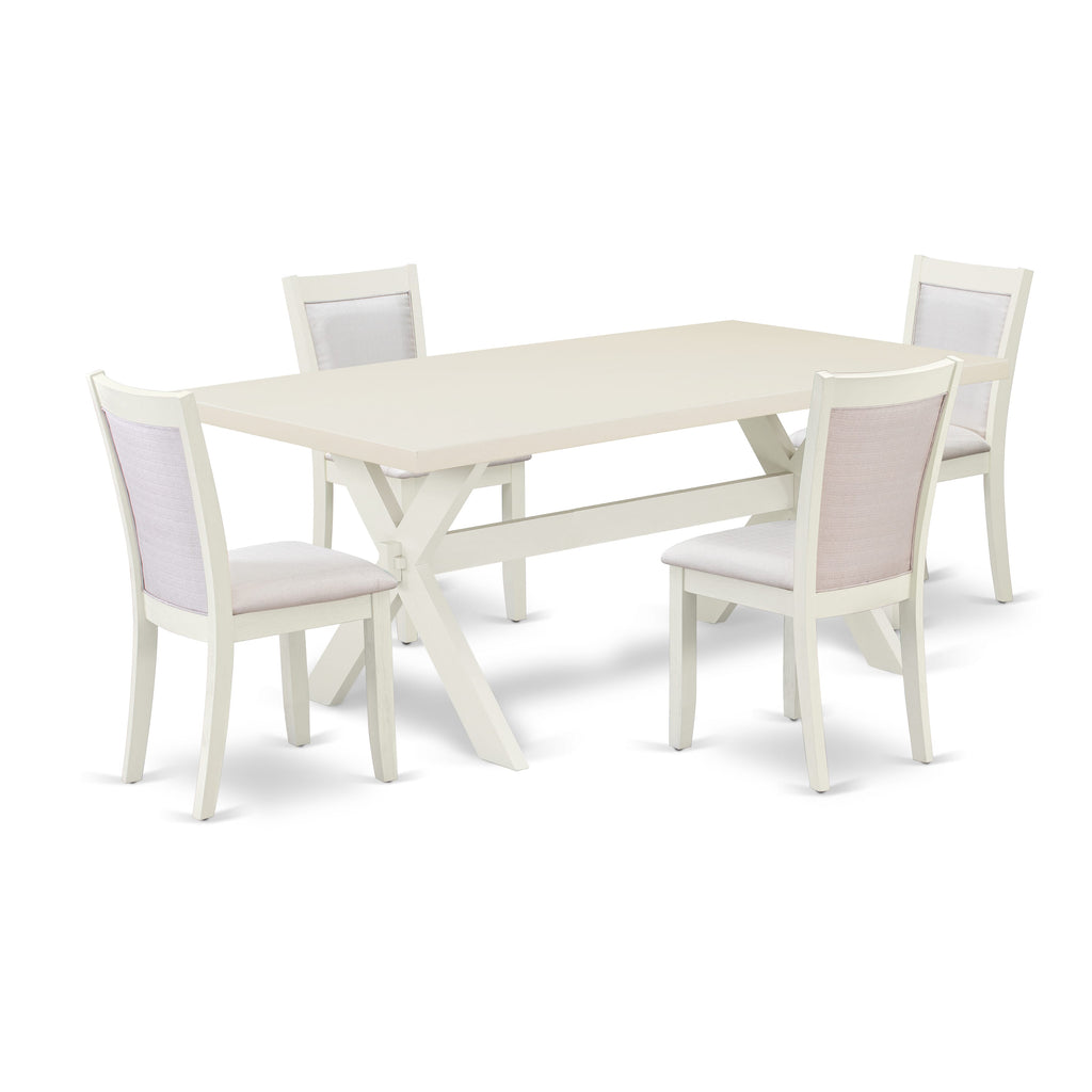 X027MHRXL-D 5 Piece Dining Set Featuring a Rectangular Table with X-Legs & 4 Cream Linen Chairs, 40x72 Multicolor