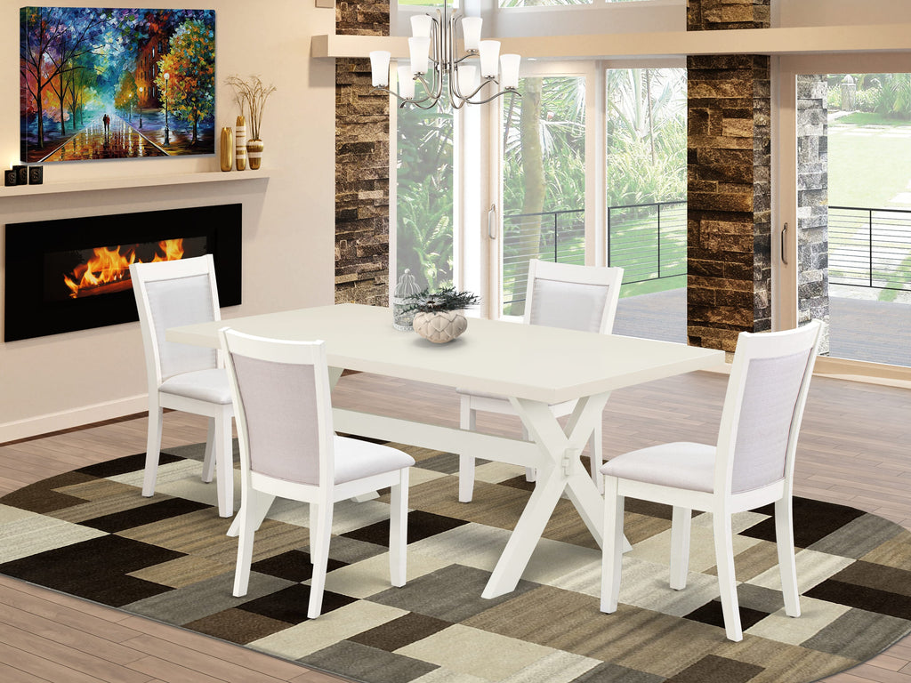 X027MHRXL-D 5 Piece Dining Set Featuring a Rectangular Table with X-Legs & 4 Cream Linen Chairs, 40x72 Multicolor