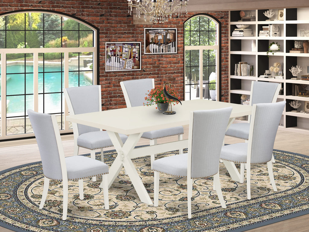 X027VZPUN-X Stylish Dining Ensemble 7-Piece Rectangle Table with X-Legs & Upholstered Chairs, Multicolor