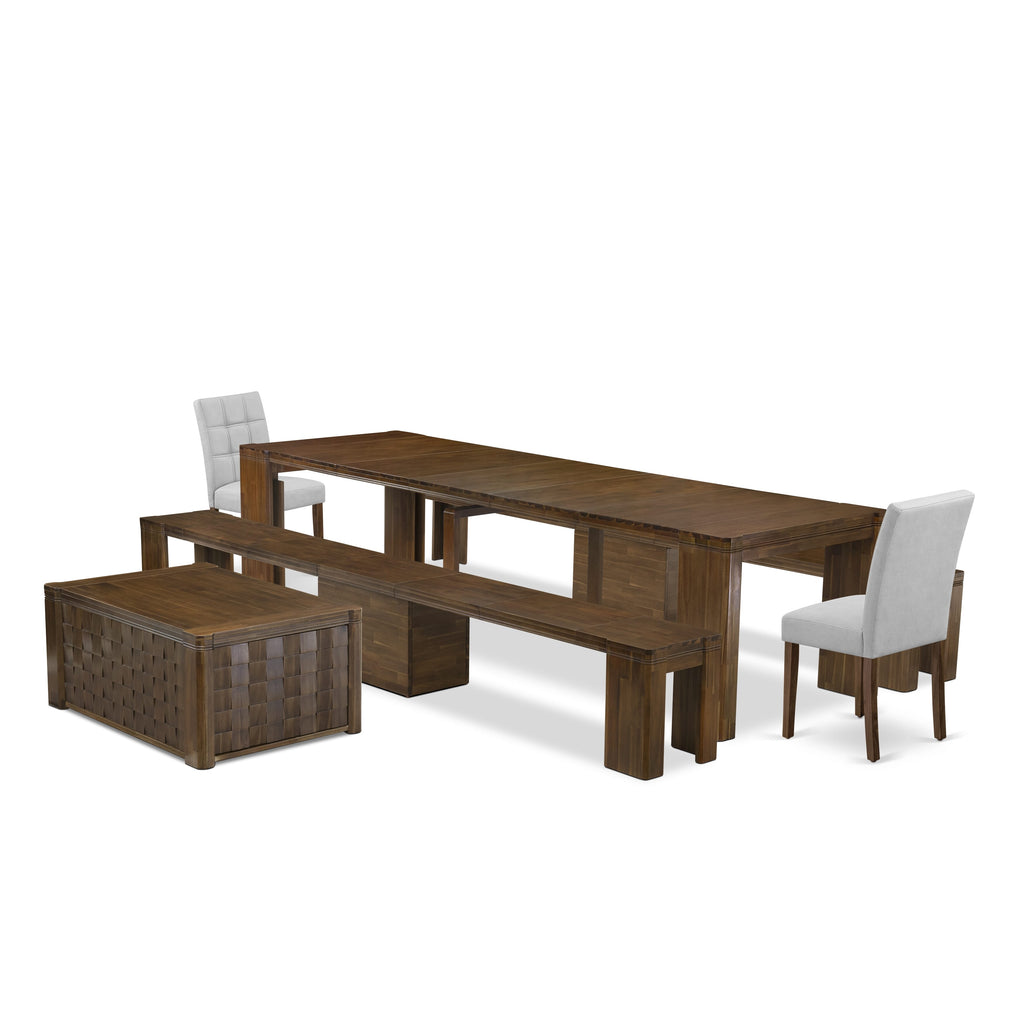 X02AS-PYT-RC Elegant 6-Piece Extendable Dining Ensemble with Rectangle Table, Chairs, and Benches in Antique Finish