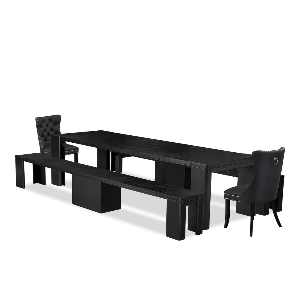 X02DA-NUY-ZD Elegant Dining Set Sleek 5-Piece Ensemble with Table, Bench & 2 Chairs, Black Finish