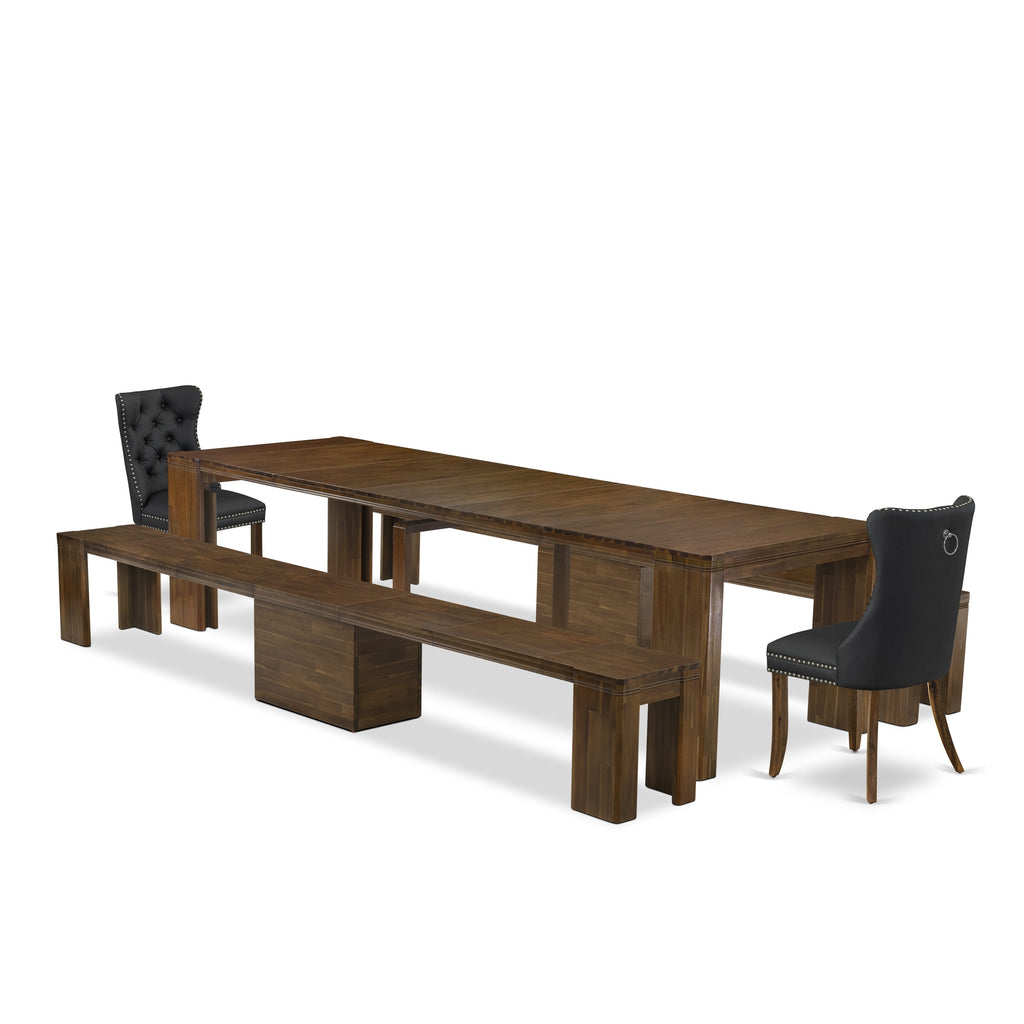 X02DA-TBG-CK Vintage-Style Dining Ensemble Rectangular Table, Chairs & Benches Included, Walnut Charm