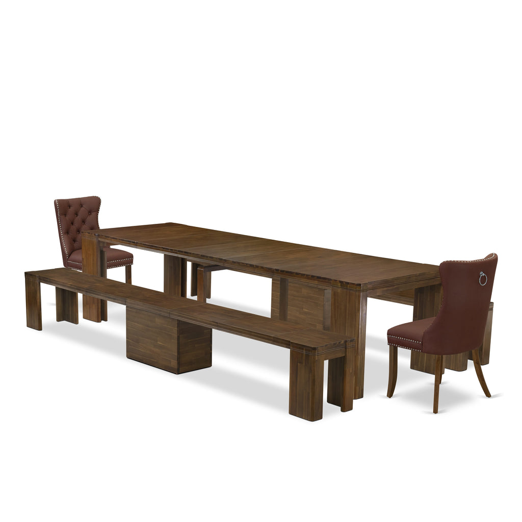 Chic 5-Piece Dining Ensemble with Extendable Table, Chairs, and Benches  X02DA-JHX-DZ