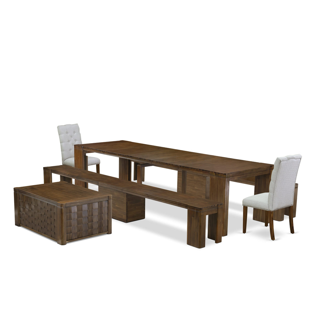 X02EL-MMT-HA Luxurious Seven-Piece Antique Walnut Dining Collection with Extendable Table and Seating Options