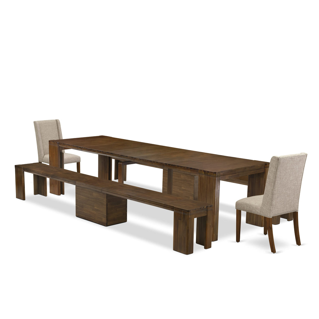 X02FL-XI2-2O Start Dining Set 5-Piece Expandable Table & Seating Ensemble in Antique Walnut
