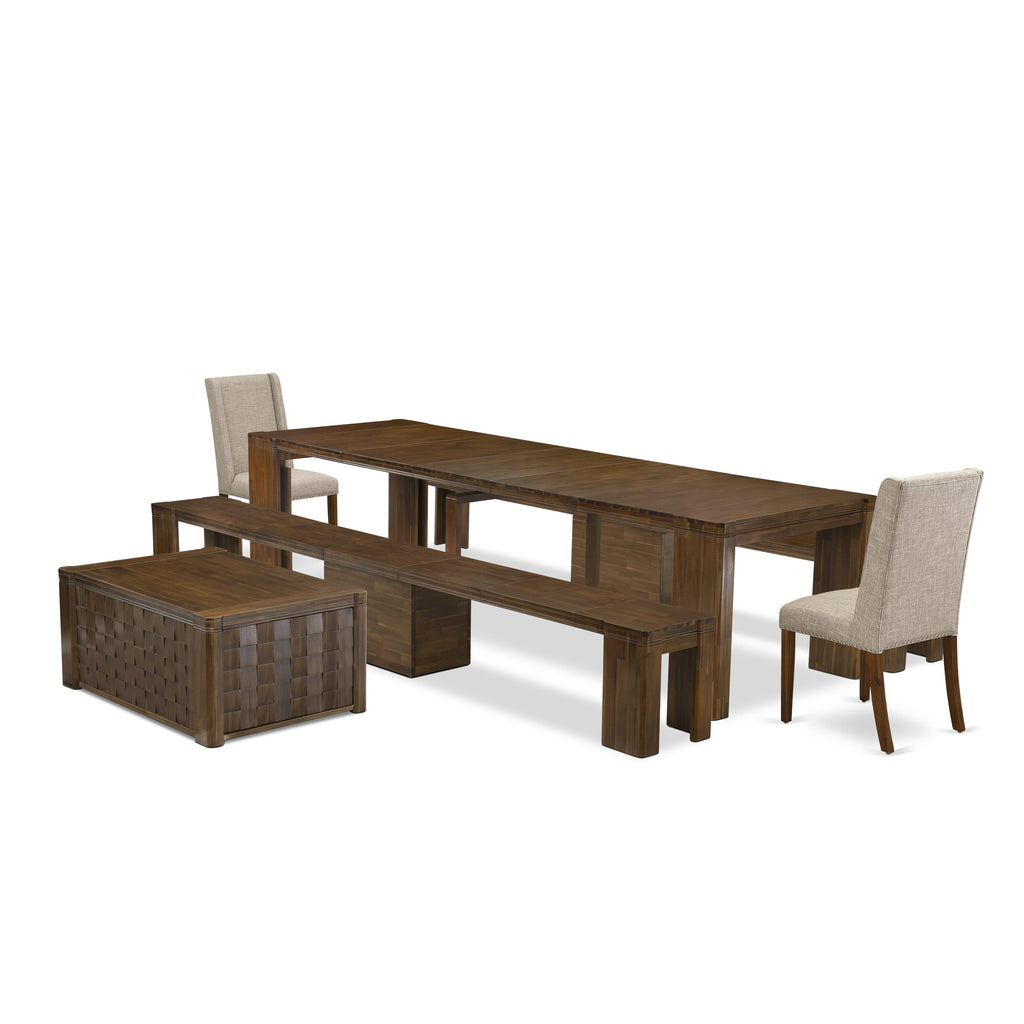 X02FL-ZMI-NH Antique Walnut Extendable Dining Ensemble - Modern Seating & Table Set for Six