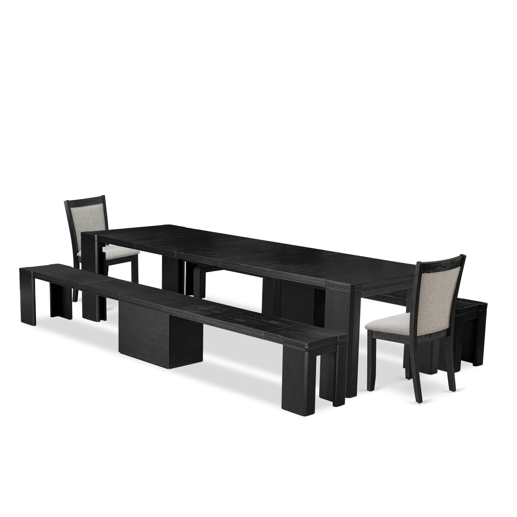 X02MZ-R9A-KV Dining Set - Modern 5-Piece With Rectangular Table, 2 Benches & Shitake Fabric Chairs