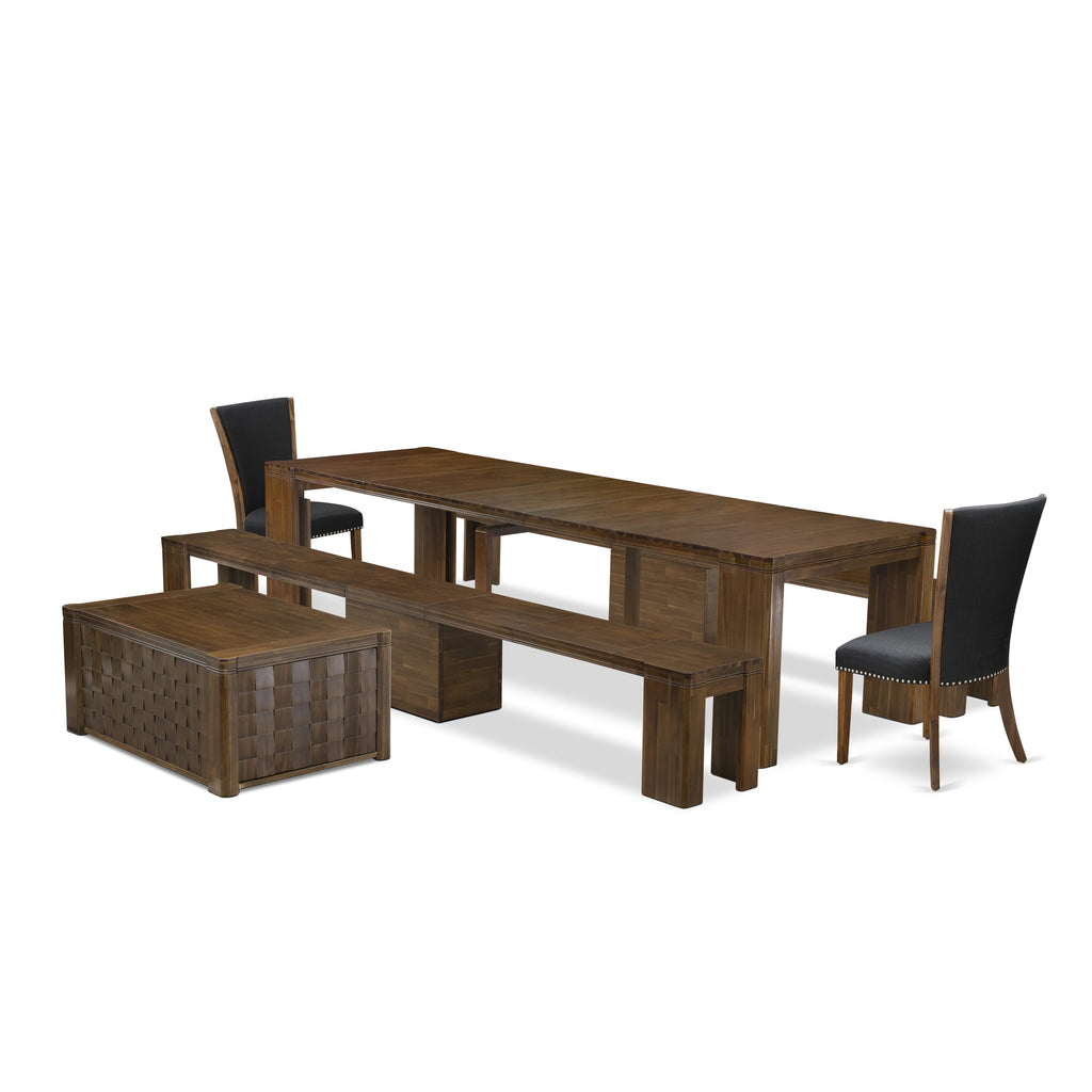X02VE-NMX-NZ Elegant Dining Experience 6-Piece Set with Rectangle Table, Coffee Table, Chairs & Benches - Antique Walnut