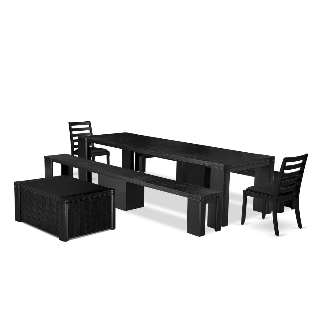 X02X1-VO2-LR Deluxe 6-Piece Dining Collection Featuring Stackable Chairs, Coffee Table & Benches in Black Finish