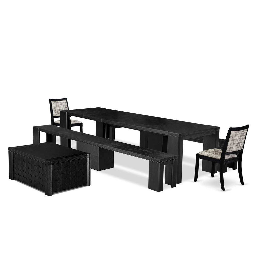 X02X2-TOR-PG Stylish 4-Piece Dining Set with Rectangular Table, Bench & 2 Black Faux Leather Chairs