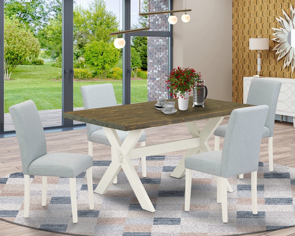 X076ACRKF-9 Chic 5-Piece Dining Collection with Rectangle X-Leg Table & 4 Blue Parsons Chairs, 36x60 Multi-Tone