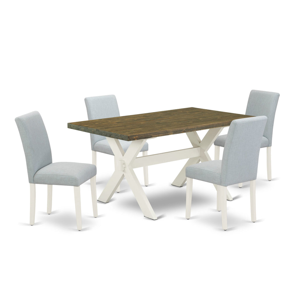 X076ACRKF-9 Chic 5-Piece Dining Collection with Rectangle X-Leg Table & 4 Blue Parsons Chairs, 36x60 Multi-Tone