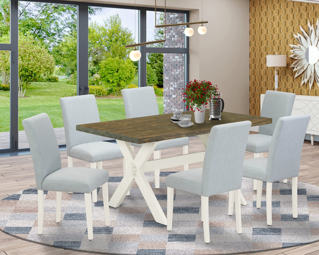 X076AJZS2-V Dining Ensemble 7-Piece Set with Rectangular Table and 6 Parson Chairs in Fabric - Vibrant Multi Colors