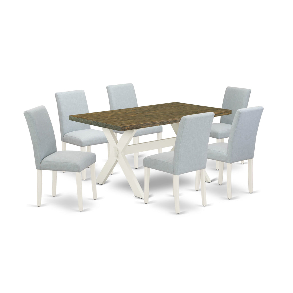 X076AJZS2-V Dining Ensemble 7-Piece Set with Rectangular Table and 6 Parson Chairs in Fabric - Vibrant Multi Colors