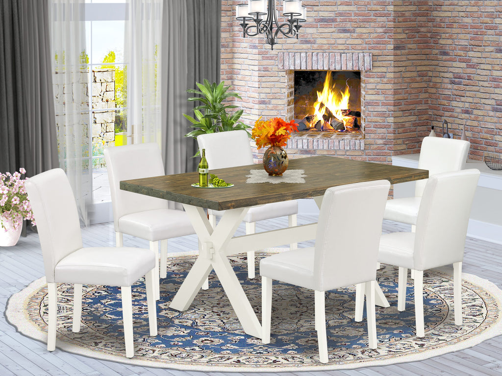 X076AO13N-L 7-Piece Dining Table Set with Rectangular Table & 6 Parson Chairs, Multi-Color Elegance