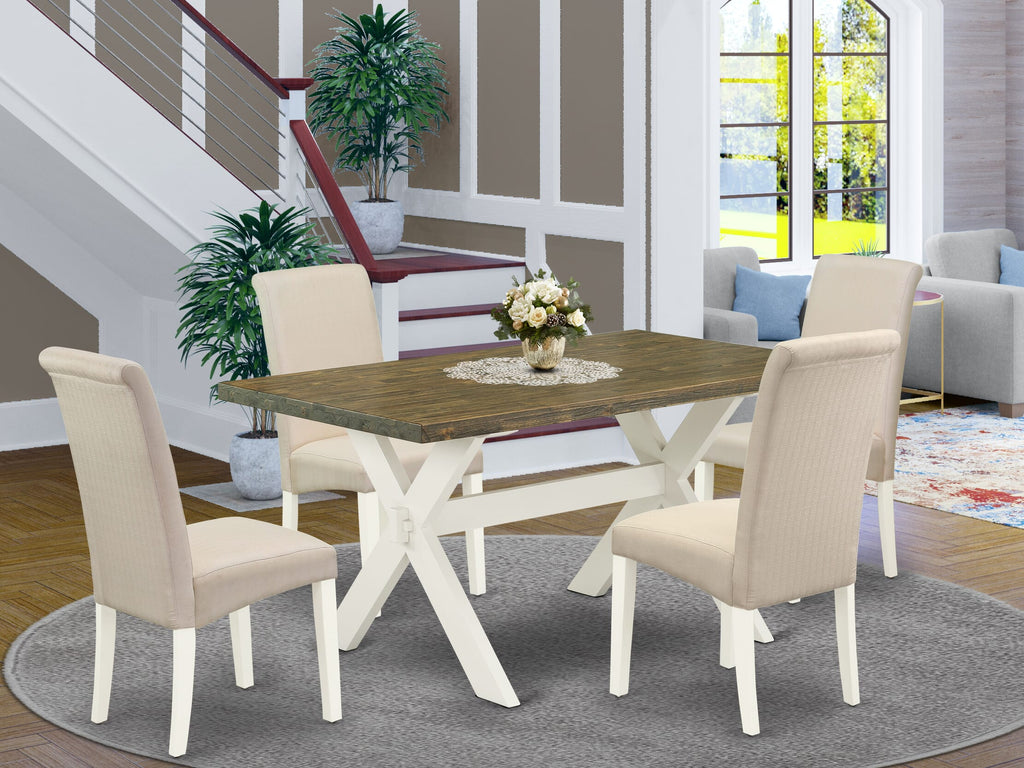 X076BARIS-G 5-Piece Dining Set Rectangular Table with X-Legs & 4 Cream Parson Chairs, 36x60
