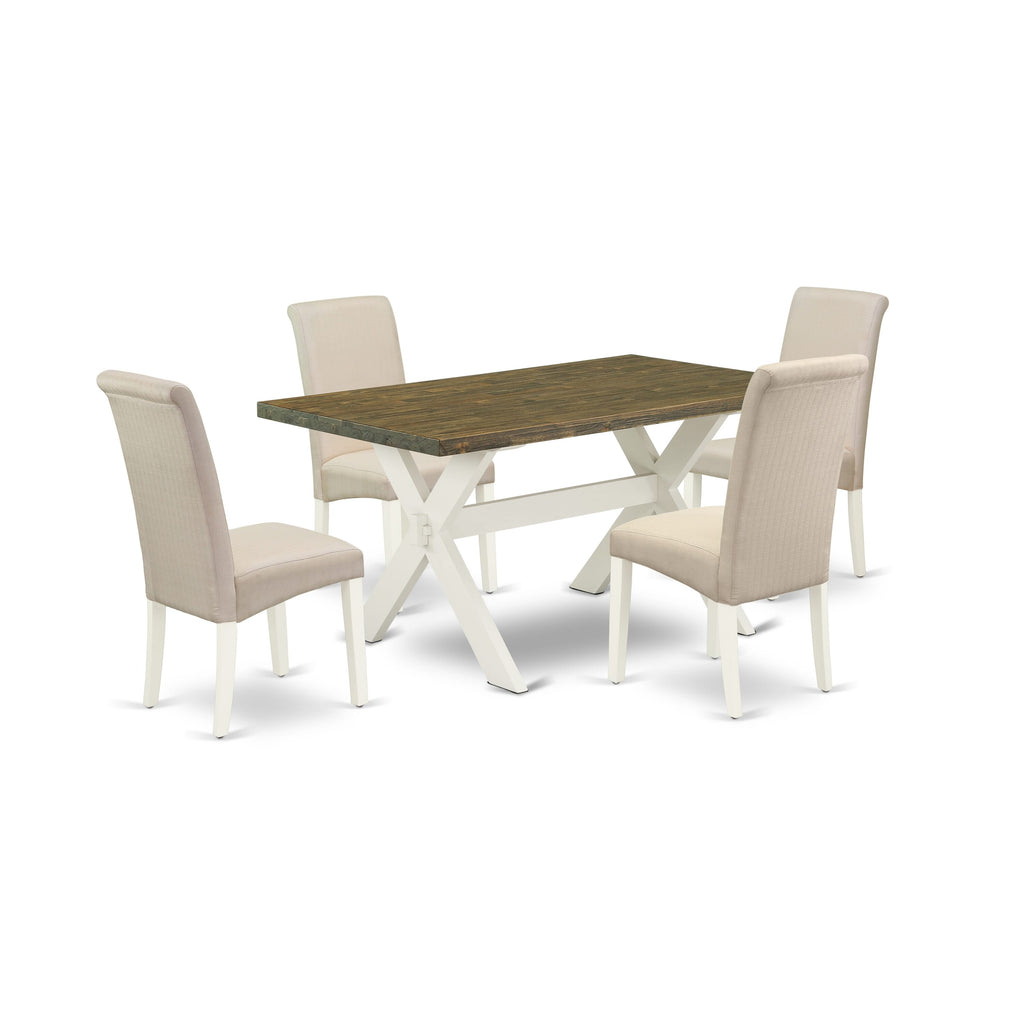 X076BARIS-G 5-Piece Dining Set Rectangular Table with X-Legs & 4 Cream Parson Chairs, 36x60