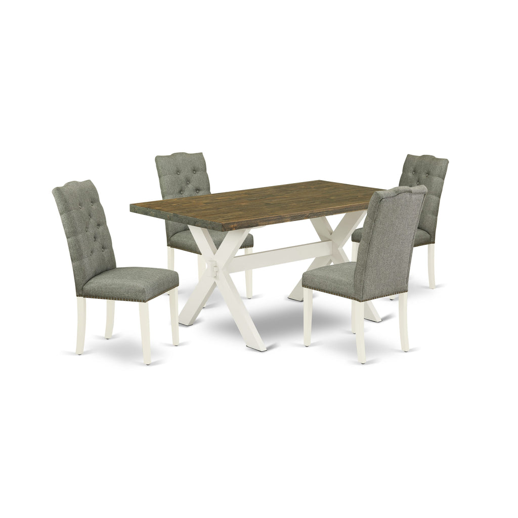 X076E59T4-C 5-Piece Dining Ensemble Rectangular Table with X-Legs & 4 Upholstered Gray Chairs