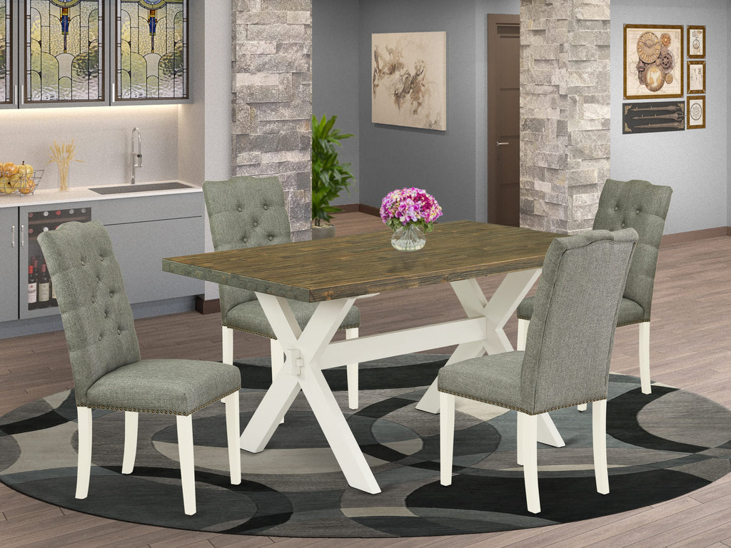 X076E59T4-C 5-Piece Dining Ensemble Rectangular Table with X-Legs & 4 Upholstered Gray Chairs