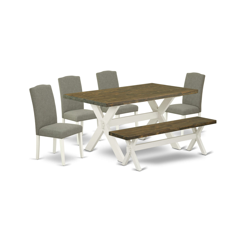 X076EVWN5-F Versatile Dining Room Ensemble with Rectangle Table, Plush Parson Seating & Bench, Multi-Tone Finish