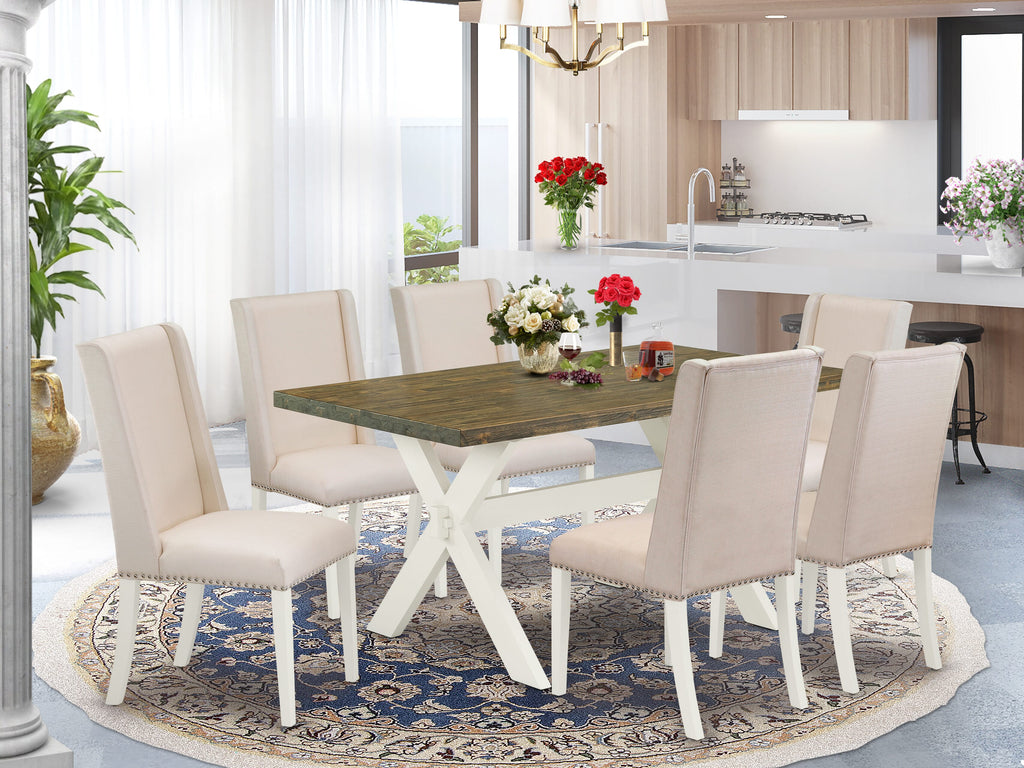 7 Piece Dining Set X076FIHRH-7 Rectangle Table & Linen Chairs - Multi-Toned Harmony