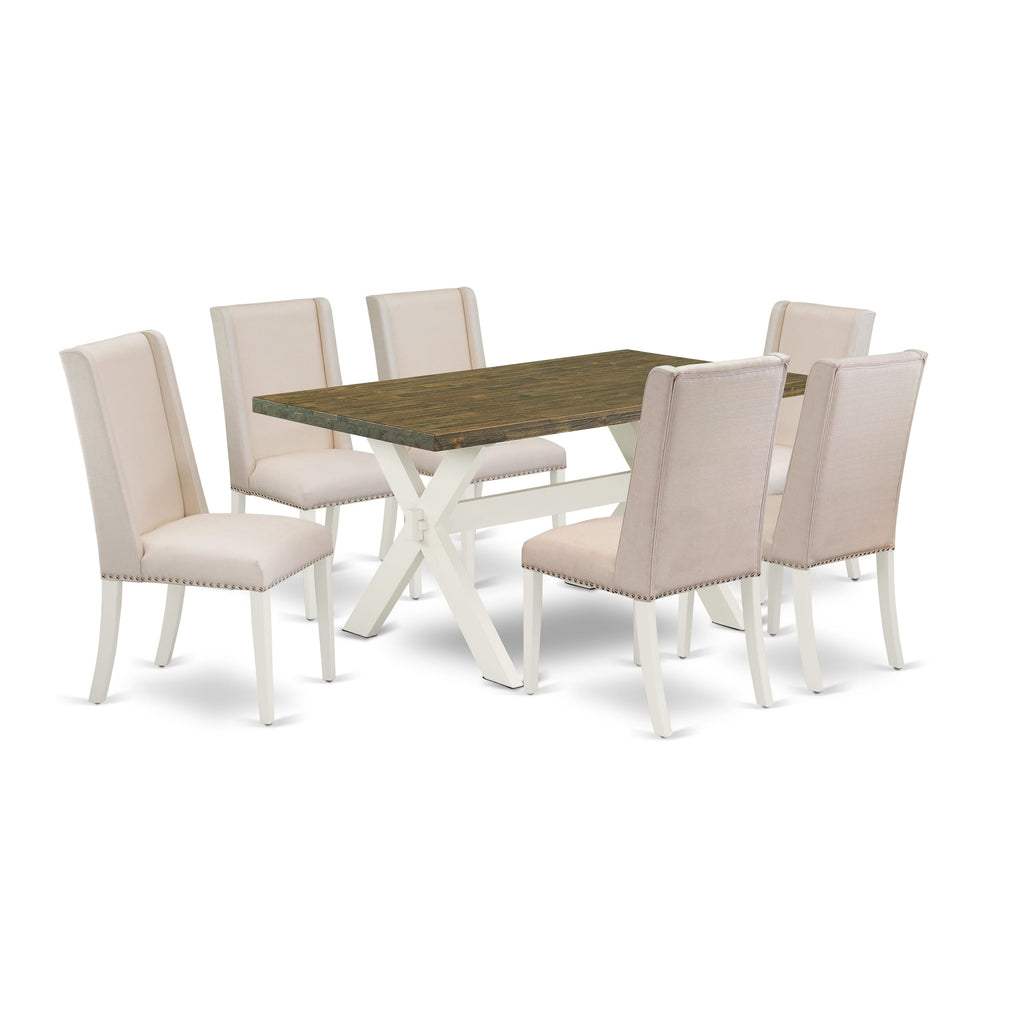 7 Piece Dining Set X076FIHRH-7 Rectangle Table & Linen Chairs - Multi-Toned Harmony