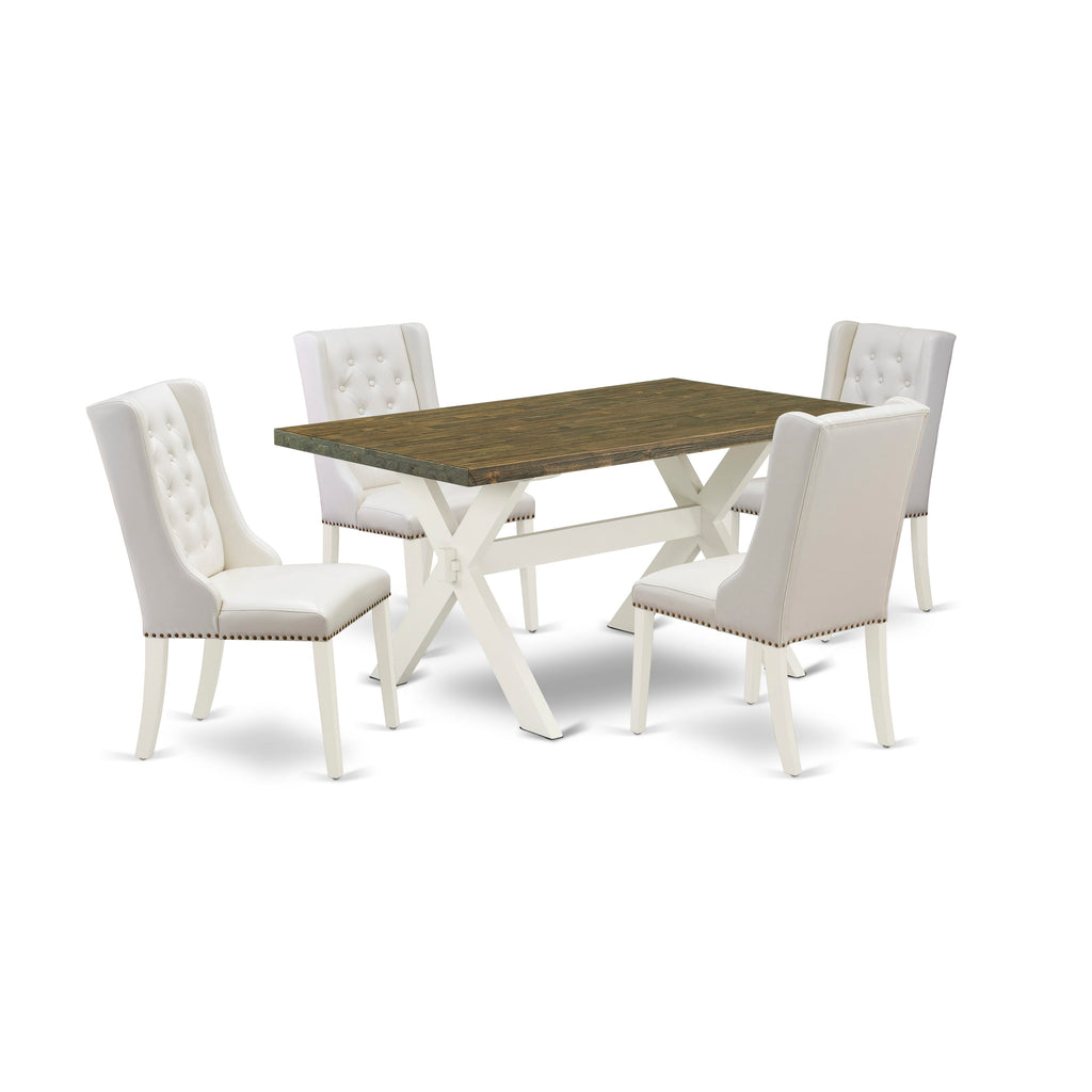 X076FM57T-S 5 Pc Dining Set with Rectangle Table & Light Grey Faux Leather Chairs